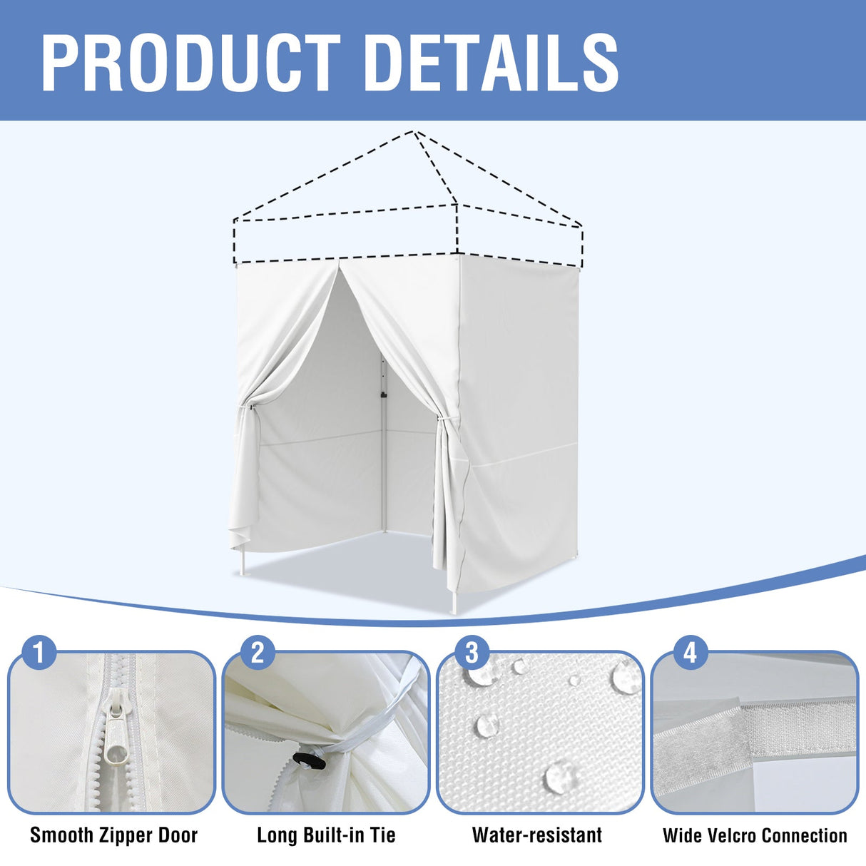 EAGLE PEAK 4 - Piece Sunwall/Sidewalls for 5x5 ft Steel Custom Canopy Only, Privacy Panels for Canopy Tent Includes 3 Sidewalls and 1 Entry Wall, Pack of 4, White - Eagle Peak Canopy and Outdoor Products