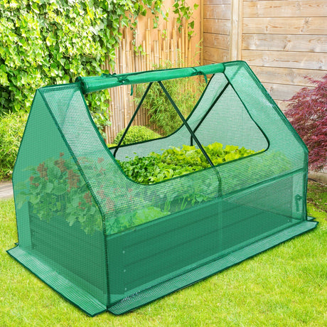 EAGLE PEAK 4x3x1 Outdoor Raised Garden Bed with Greenhouse 2 Zippered Windows - Eagle Peak Canopy and Outdoor Products