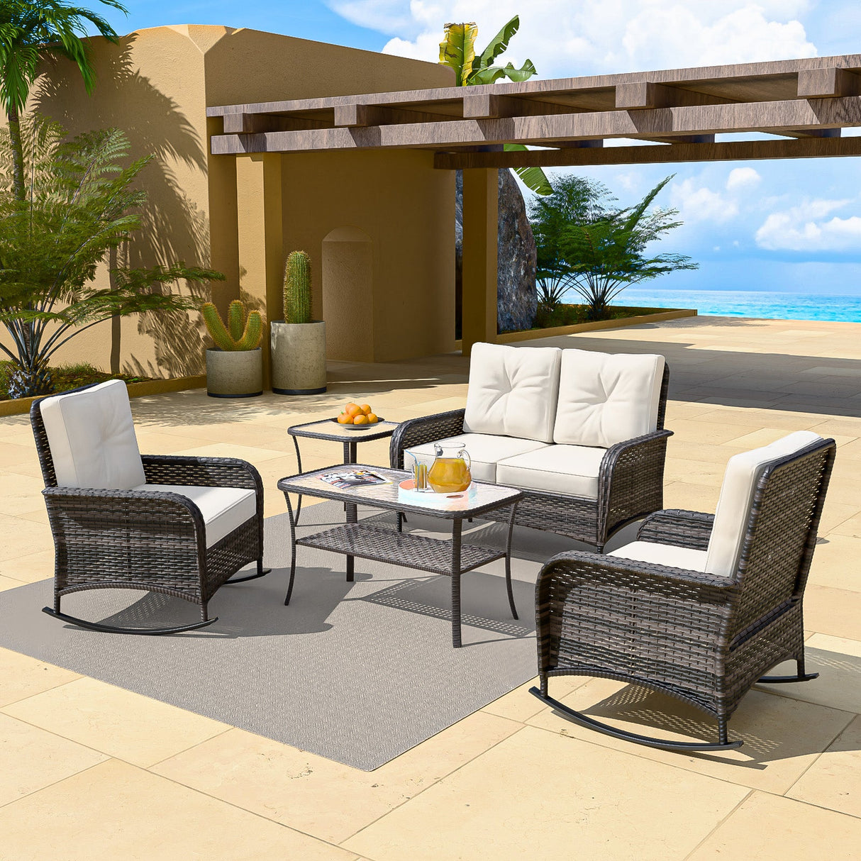 EAGLE PEAK 5pc Rattan Outdoor Patio Conversation Set - Eagle Peak Custom Canopy Tent