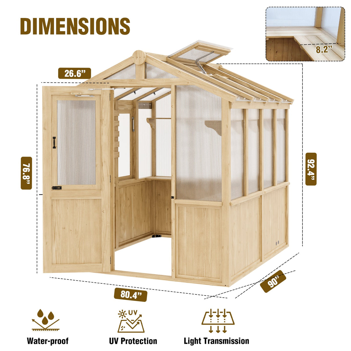 EAGLE PEAK 6.7x7.8x7.7 ft Wood and Polycarbonate Walk - in Greenhouse - Eagle Peak Canopy and Outdoor Products