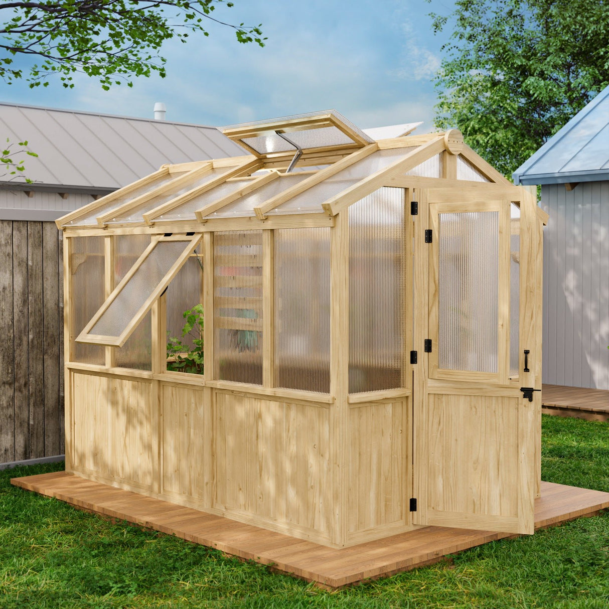 EAGLE PEAK 6.7x9.7x7.7 ft Wood and Polycarbonate Walk - in Greenhouse - Eagle Peak Canopy and Outdoor Products