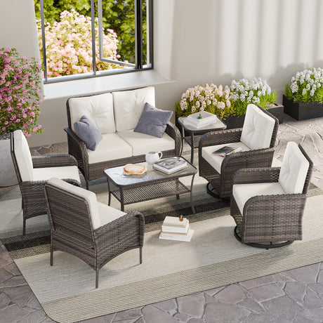 EAGLE PEAK 7 Piece Rattan Outdoor Patio Conversation Set - Eagle Peak Canopy and Outdoor Products