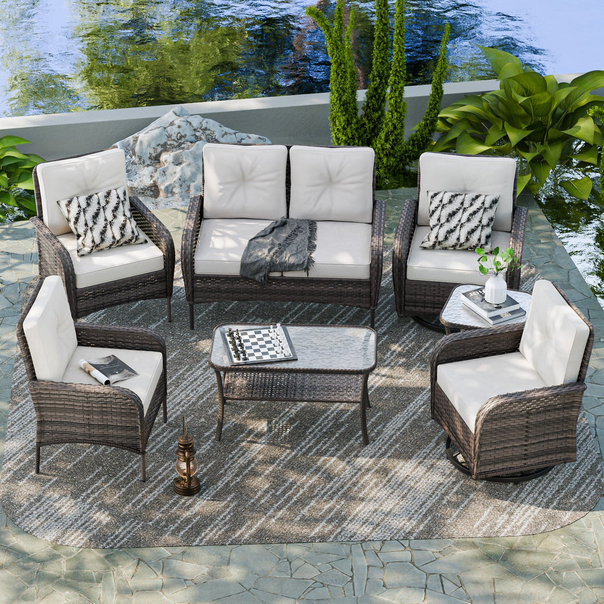 EAGLE PEAK 7 Piece Rattan Outdoor Patio Conversation Set - Eagle Peak Canopy and Outdoor Products