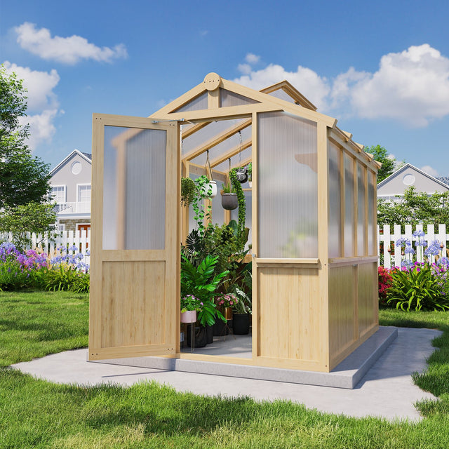 EAGLE PEAK 7.5x6.7x7.7 Wood and Polycarbonate Walk - in Greenhouse - Eagle Peak Canopy and Outdoor Products