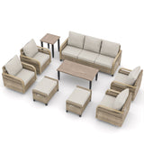 EAGLE PEAK 9 Piece Wicker Outdoor Patio Furniture Set, Patio Set with 4 Swivel Rocking Chairs, 3 Seat Loveseat Sofa, 2 Ottomans, Coffee Table and Side Table, Brown/Gray - Eagle Peak Canopy and Outdoor Products