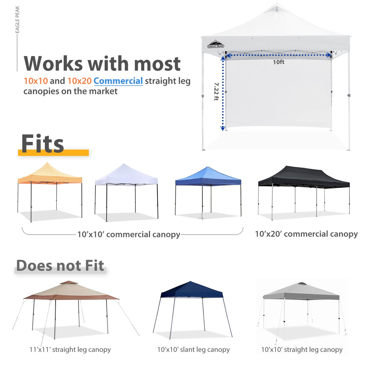 EAGLE PEAK Canopy SunWall for 10x10 Commercial Pop Up Canopy, 1 Sidewall - Eagle Peak Canopy and Outdoor Products