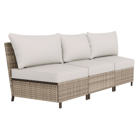 EAGLE PEAK Coastal Vista Curved Outdoor Wicker Sofa with Cushions, Seats 3, Beige - Eagle Peak Canopy and Outdoor Products