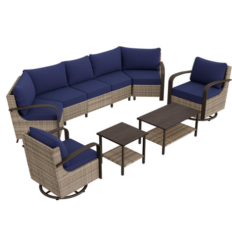 EAGLE PEAK Coastal Vista Outdoor Patio Furniture Set with Curved Sectional Sofas, Coffee and Side Tables, Swivel Rocker Chairs, Seats 7, Beige - Eagle Peak Canopy and Outdoor Products