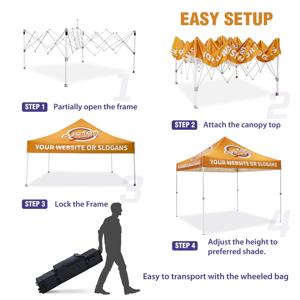 EAGLE PEAK CP100 Steel Square Leg Heavy Duty Commercial Custom Canopy Tent 10x10 - CLICK TO CONFIGURE - Package Prices Start at $569.99 - Eagle Peak Custom Canopy Tent