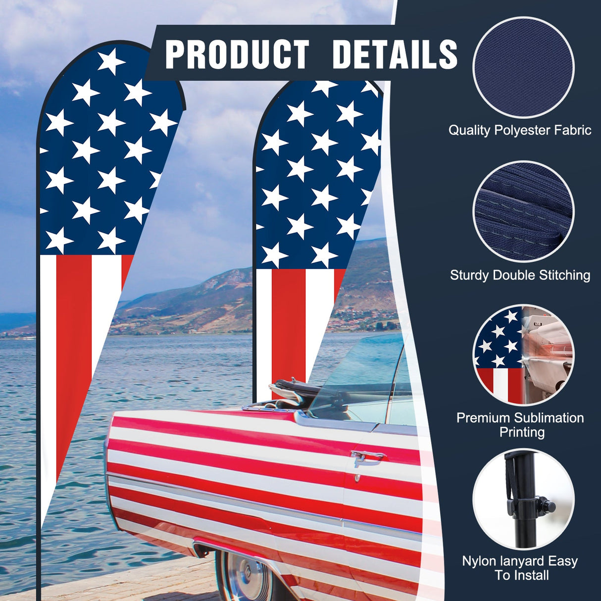 EAGLE PEAK Custom Printed Teardrop Flags with Your Logo and Design, Personalized Advertising Flags for Marketing, with Folding Cross Base, Weight Bag & Carry Bag, 14.8x3.6 ft - Eagle Peak Canopy and Outdoor Products