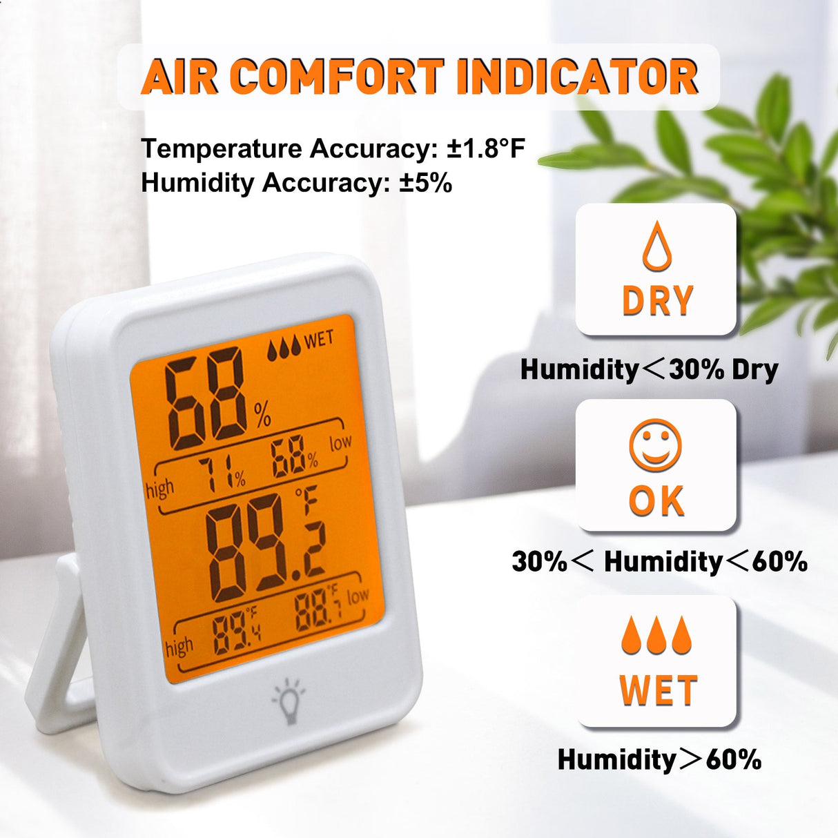 EAGLE PEAK Digital Hygrometer Thermometer Humidity Gauge with Backlight Display, Indoor Room Thermometer with Temperature Humidity Monitor for Nursery Room Greenhouse, White - Eagle Peak Canopy and Outdoor Products