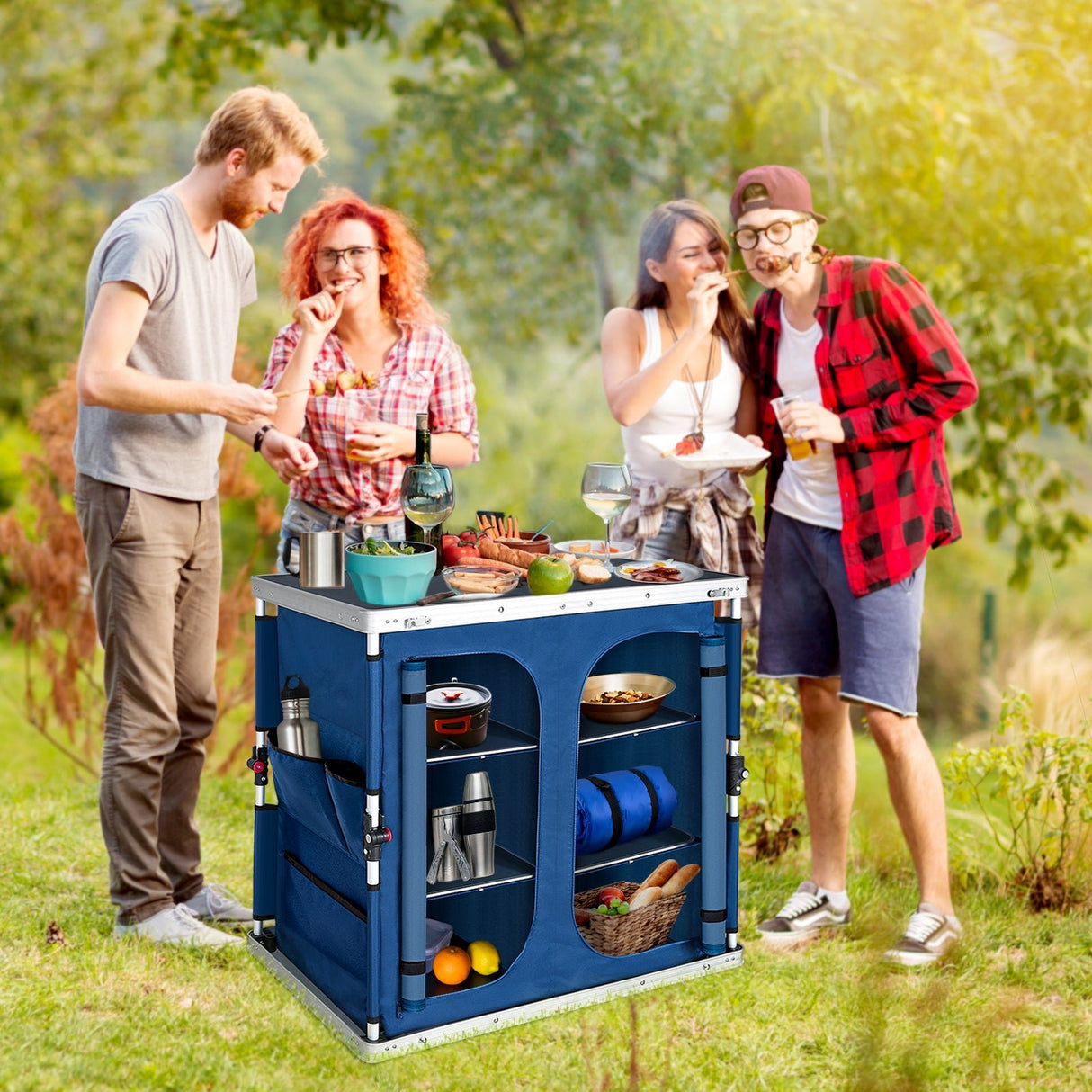 EAGLE PEAK Double Camping Folding Table with Storage Organizer and Side Pockets - Eagle Peak Custom Canopy Tent