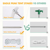 EAGLE PEAK Heavy Duty Galvanized Non - Rust Camping Tent Stakes with 4x10ft Ropes, Steel Stake Pegs for Canopy Gazebo,10pc - Pack, Fluorescent White - Eagle Peak Canopy and Outdoor Products