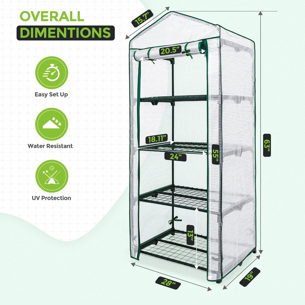 EAGLE PEAK Mini Greenhouse with Wire Shelves,27.2"x19.3"x64.2" - Eagle Peak Canopy and Outdoor Products