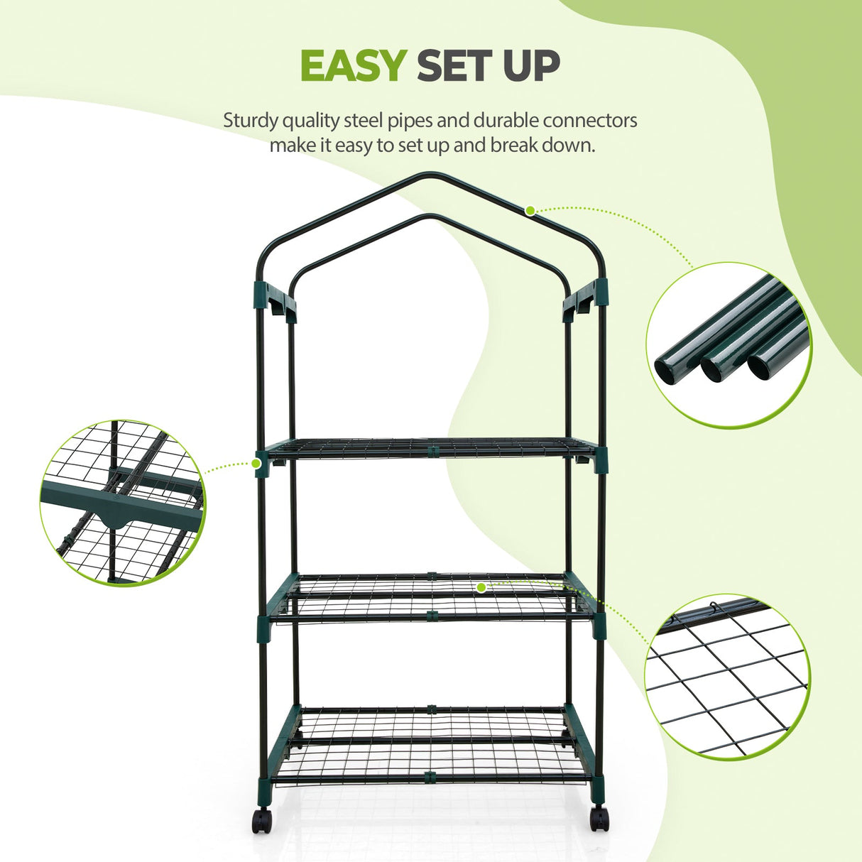 EAGLE PEAK Mini Greenhouse with Wire Shelves,3 Tier, with Wheels, 27"x19"x51" - Eagle Peak Canopy and Outdoor Products