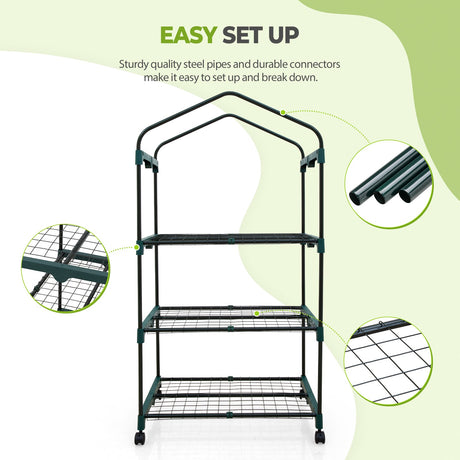 EAGLE PEAK Mini Greenhouse with Wire Shelves,3 Tier, with Wheels, 27"x19"x51" - Eagle Peak Canopy and Outdoor Products