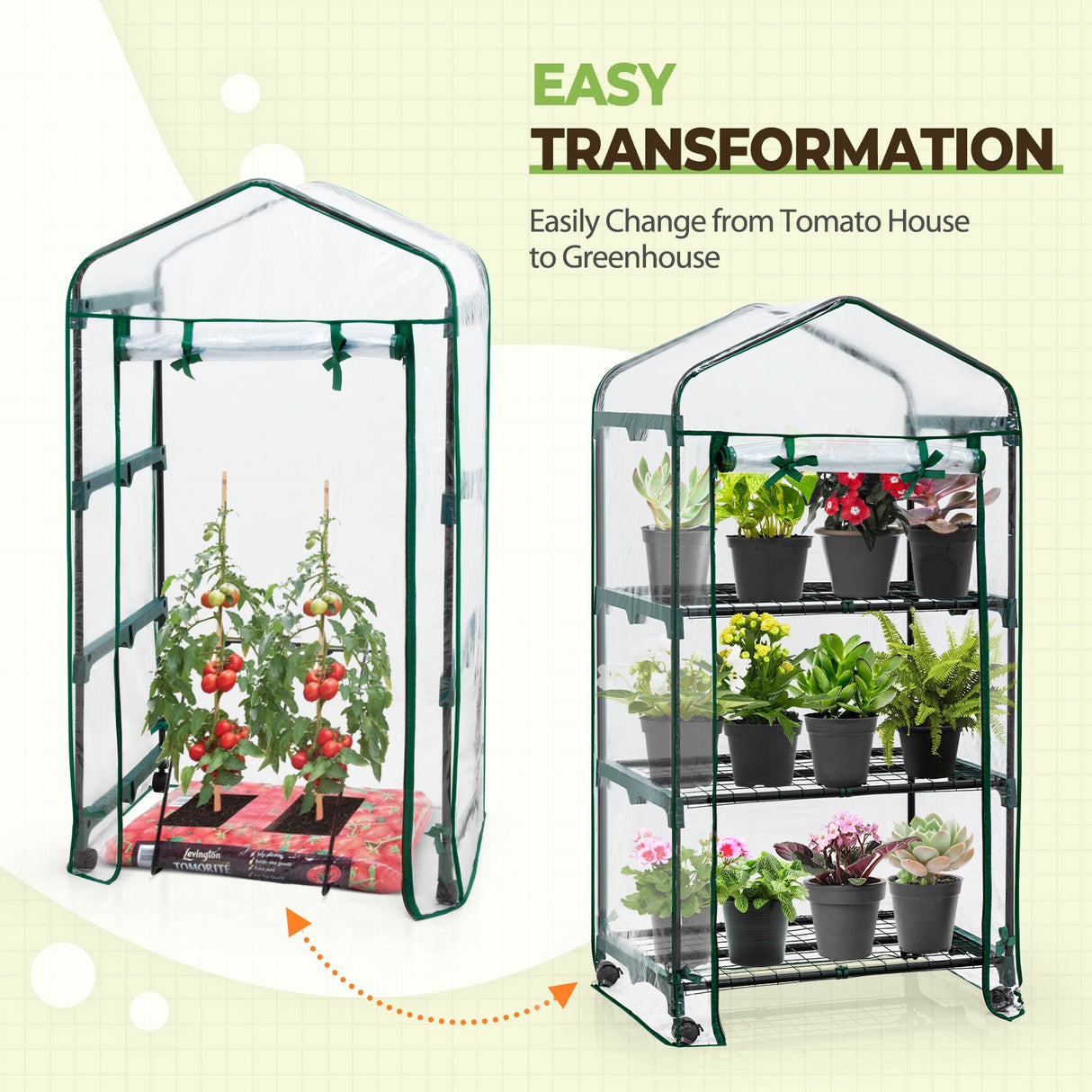 EAGLE PEAK Mini Greenhouse with Wire Shelves,3 Tier, with Wheels, 27"x19"x51" - Eagle Peak Canopy and Outdoor Products