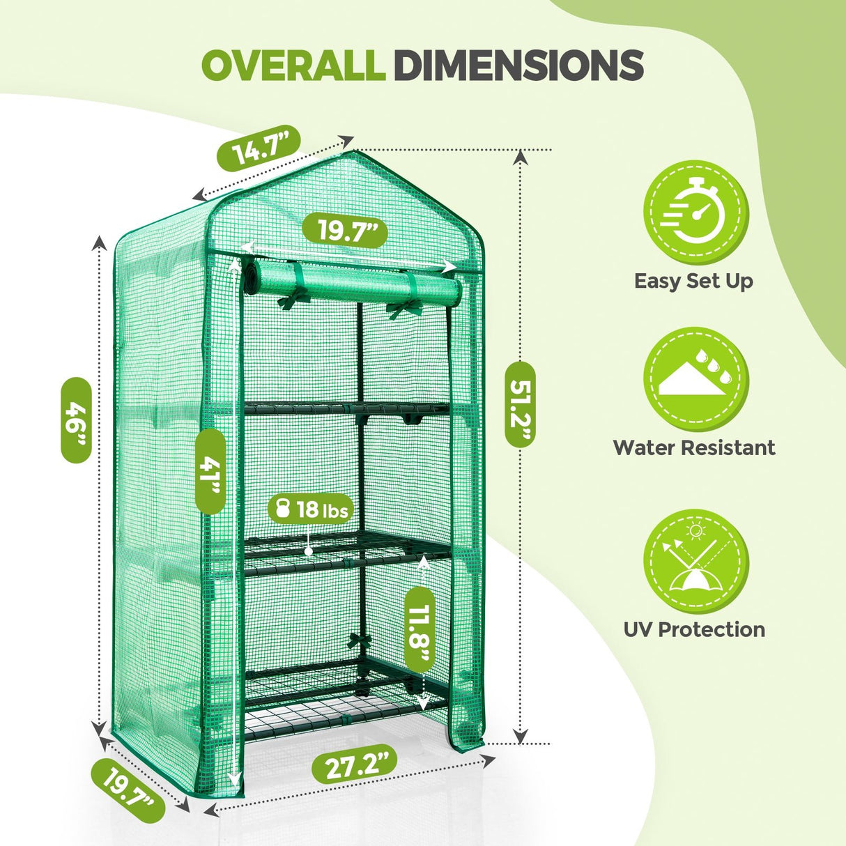 EAGLE PEAK Mini Greenhouse with Wire Shelves,3 Tier, with Wheels, 27"x19"x51" - Eagle Peak Canopy and Outdoor Products