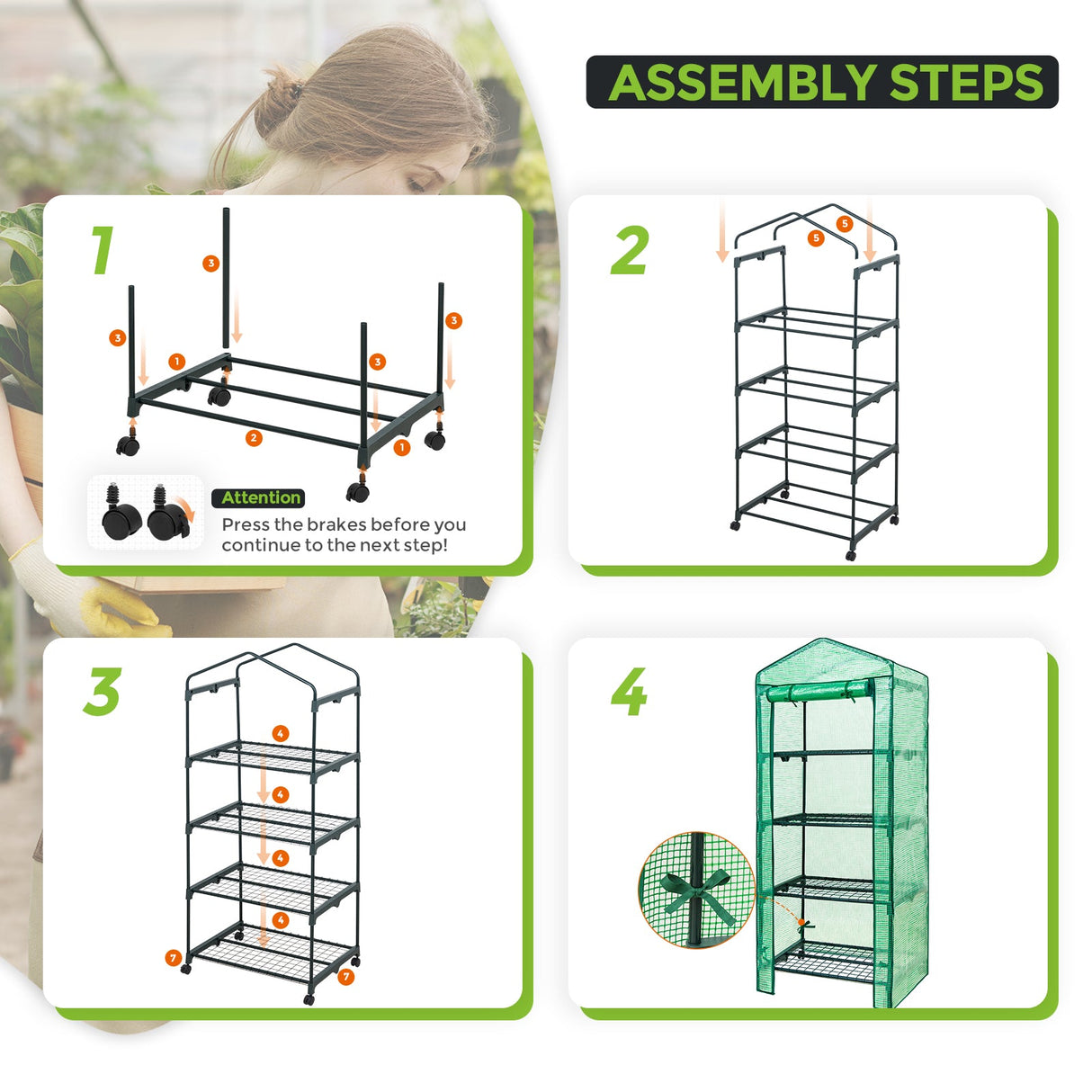 EAGLE PEAK Mini Greenhouse with Wire Shelves,4 Tier, with Wheels, 27"x19"x65" - Eagle Peak Canopy and Outdoor Products