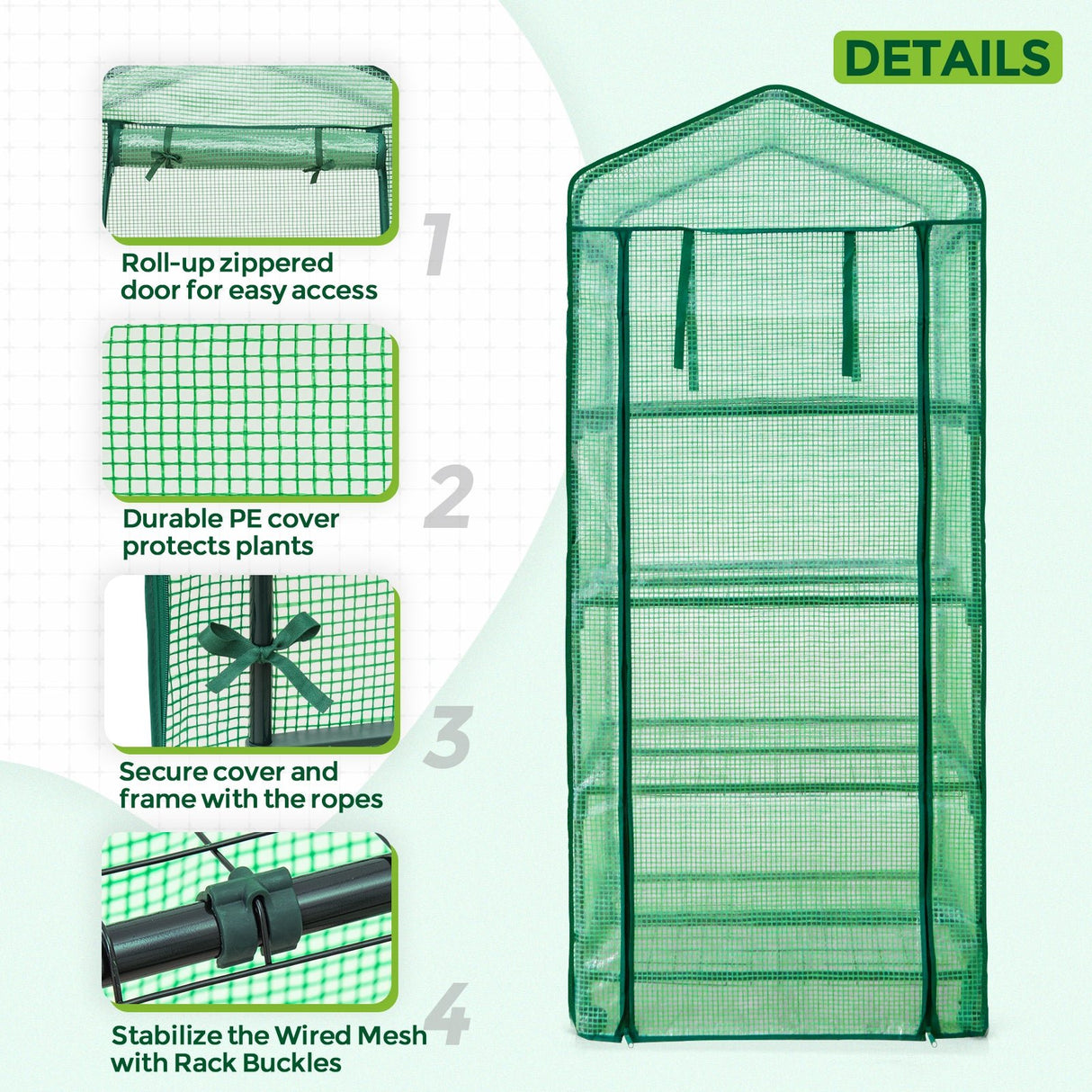 EAGLE PEAK Mini Greenhouse with Wire Shelves,4 Tier, with Wheels, 27"x19"x65" - Eagle Peak Canopy and Outdoor Products