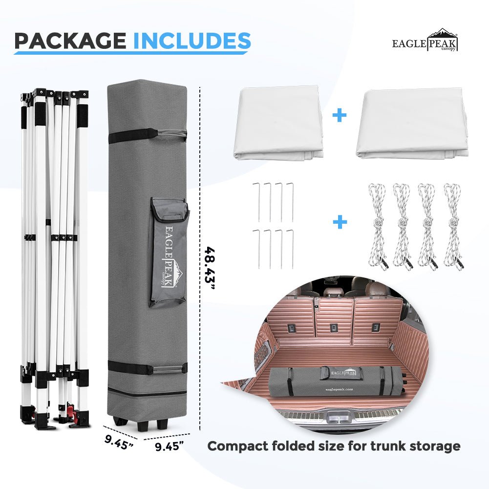 EAGLE PEAK MP100 10x10 Professional Commercial Pop Up Canopy Tent Instant MarketPlace Outdoor Canopy Easy Set - up Folding Shelter w/Zipper Attach Sunwall and 100 Sq Ft of Shade (White) - Eagle Peak Canopy and Outdoor Products