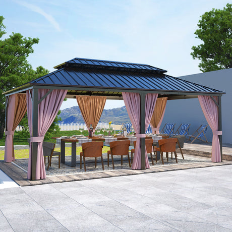 EAGLE PEAK Outdoor Aluminum Frame Galvanized Double Roof Gazebo, Includes Netting and Curtains - Eagle Peak Canopy and Outdoor Products