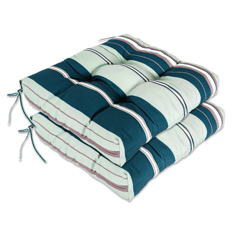 EAGLE PEAK Outdoor/Indoor Tufted Stripe Seat Patio Cushions (Square Back Edge), 19" x 19'' x 4'' , 2 Pack - Eagle Peak Canopy and Outdoor Products