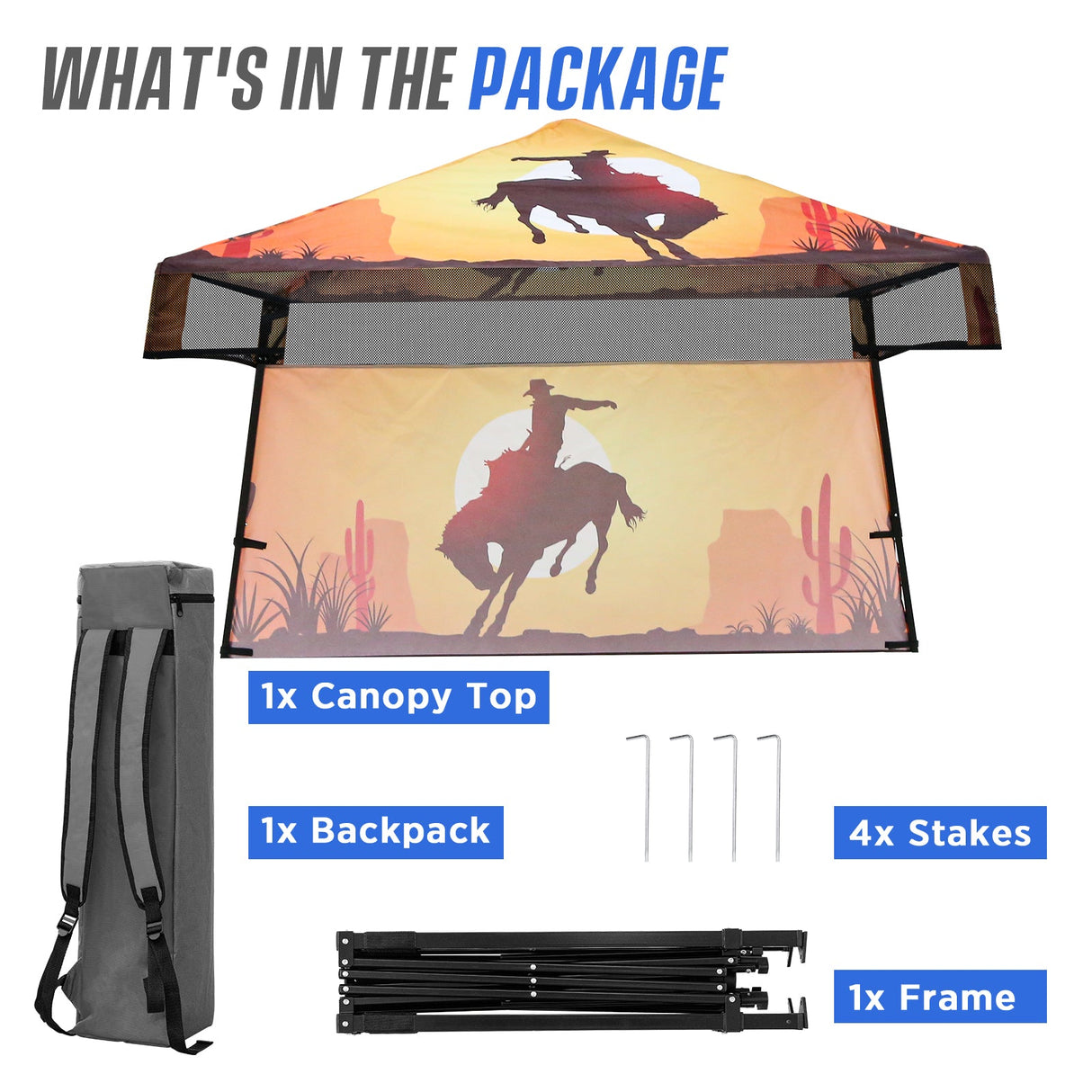 Eagle Peak SHADE GRAPHiX Day 8x8 Tripper Pop Up Canopy Tent with Digital Printed Cowboy - Eagle Peak Canopy and Outdoor Products