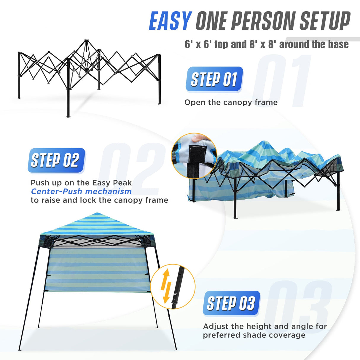 Eagle Peak SHADE GRAPHiX Day 8x8 Tripper Pop Up Canopy Tent with Digital Printed Green Blue Stripe Top - Eagle Peak Custom Canopy Tent