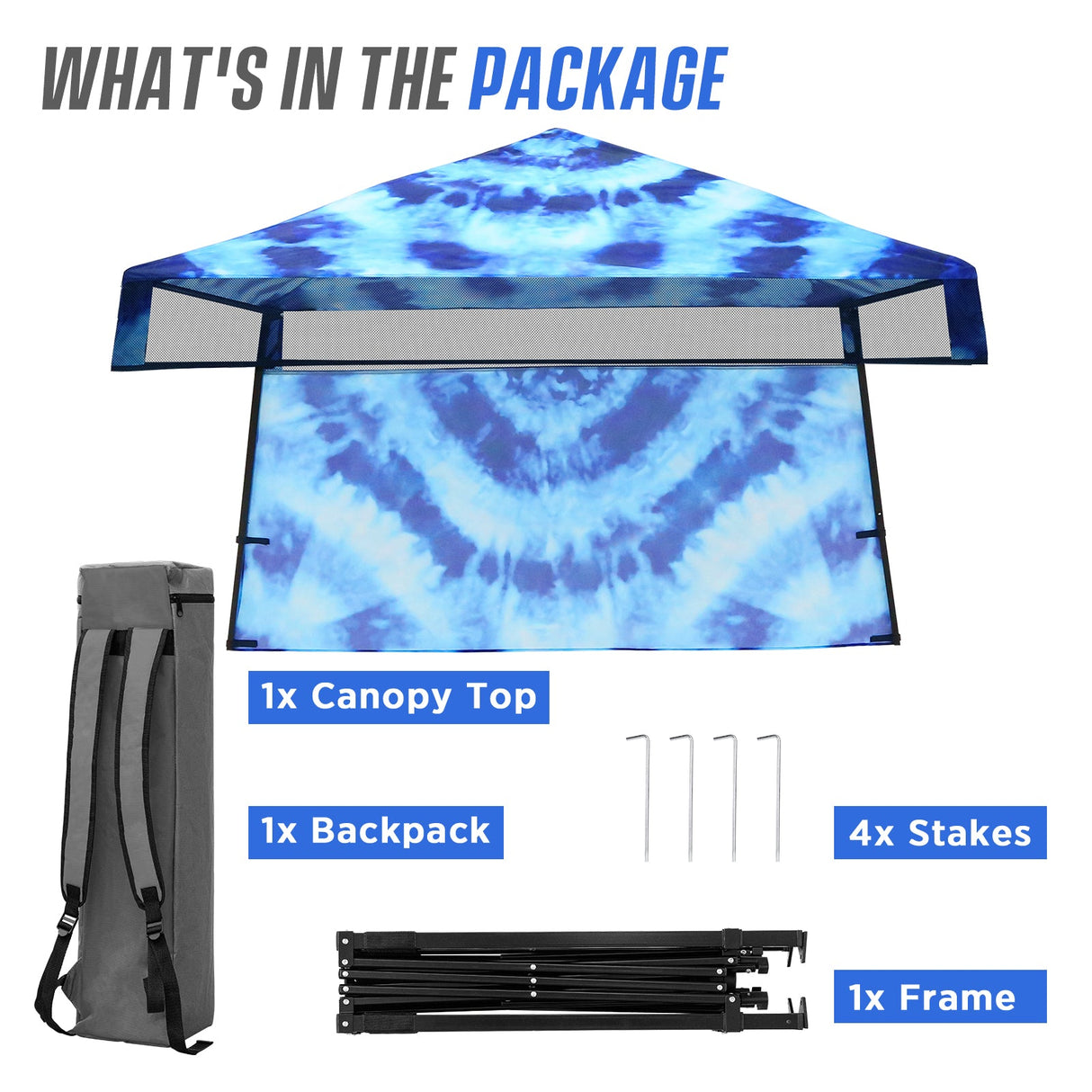 Eagle Peak SHADE GRAPHiX Day 8x8 Tripper Pop Up Canopy Tent with Digital Printed Tie Dye Blue - Eagle Peak Canopy and Outdoor Products