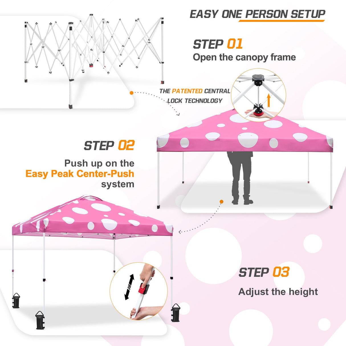 Eagle Peak SHADE GRAPHiX Easy Setup 10x10 Pop Up Canopy Tent (Pink Mushroom Top) - Eagle Peak Custom Canopy Tent