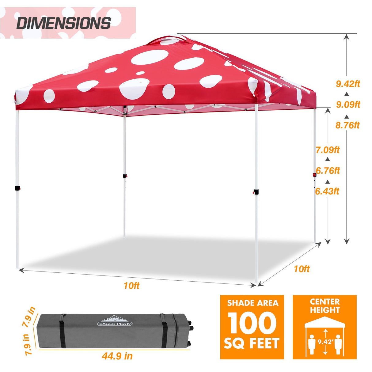 Eagle Peak SHADE GRAPHiX Easy Setup 10x10 Pop Up Canopy Tent (Red Mushroom Top) - Eagle Peak Canopy and Outdoor Products