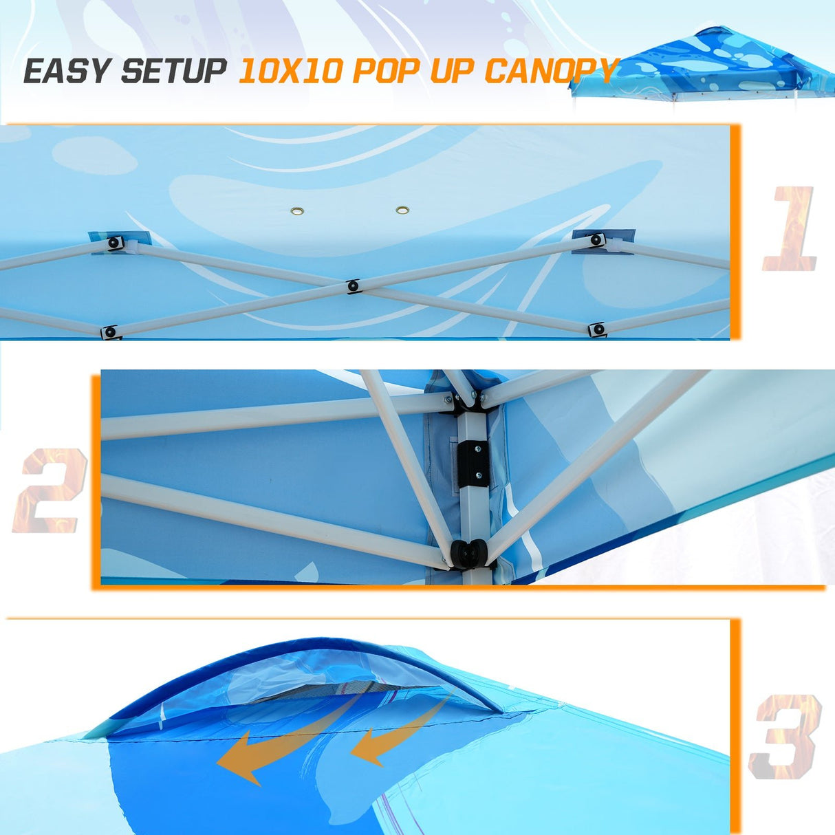 Eagle Peak SHADE GRAPHiX Easy Setup 10x10 Pop Up Canopy Tent with Digital Printed Blue Abstract Top - Eagle Peak Canopy and Outdoor Products