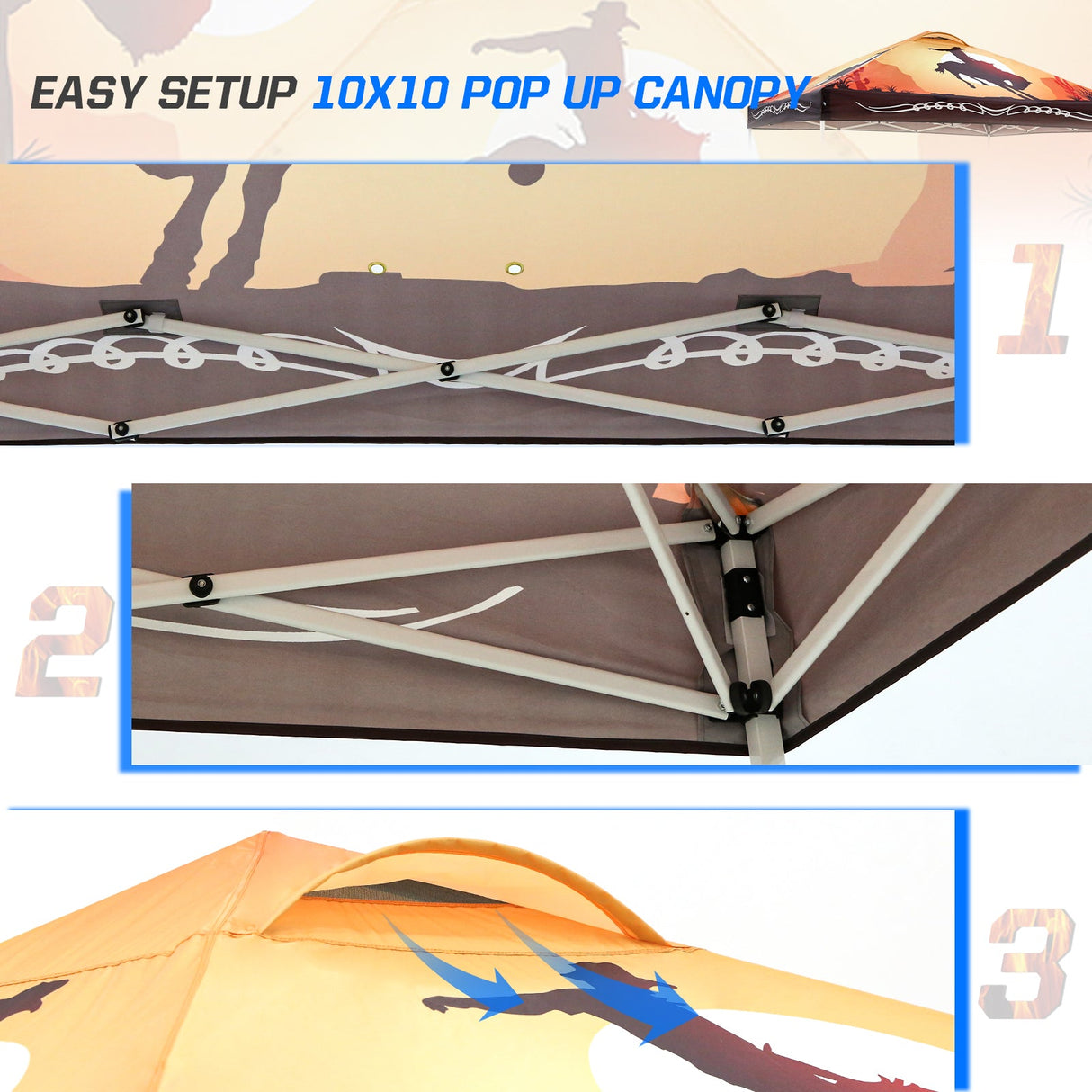 Eagle Peak SHADE GRAPHiX Easy Setup 10x10 Pop Up Canopy Tent with Digital Printed Cowboy - Eagle Peak Custom Canopy & Greenhouse