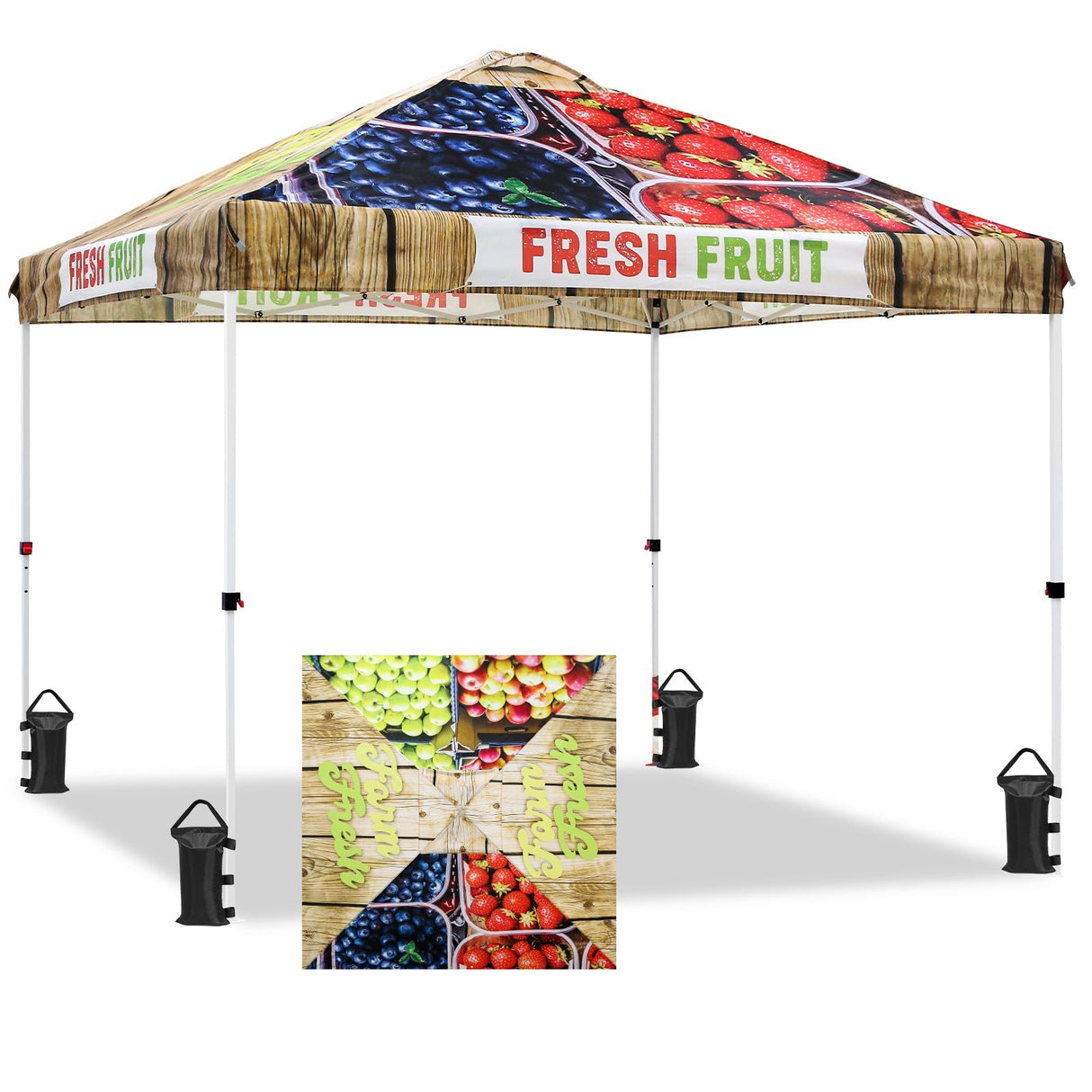 Eagle Peak SHADE GRAPHiX Easy Setup 10x10 Pop Up Canopy Tent with Digital Printed Fruit - Eagle Peak Custom Canopy & Greenhouse