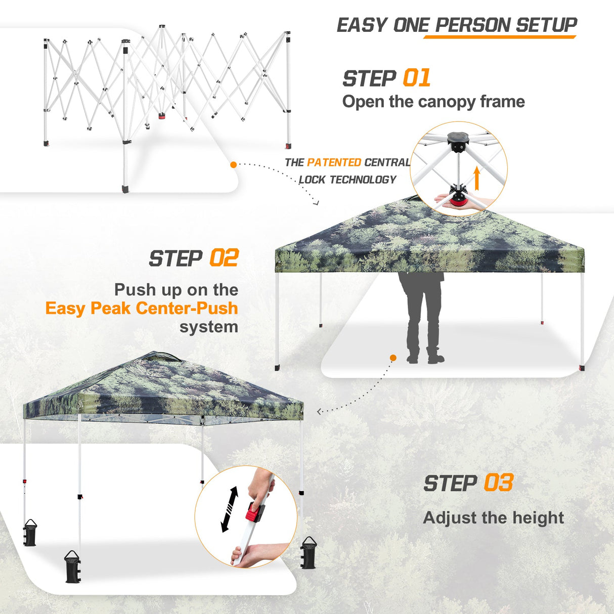 Eagle Peak SHADE GRAPHiX Easy Setup 10x10 Pop Up Canopy Tent with Digital Printed Tree Camo Top - Eagle Peak Custom Canopy Tent