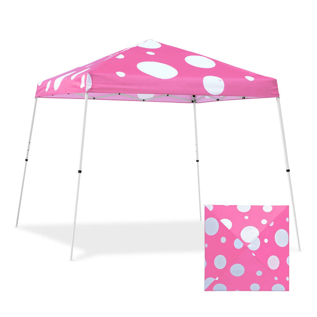 Eagle Peak SHADE GRAPHiX Slant Leg 10x10 Easy Setup Pop Up Canopy Tent (Pink Mushroom Top) - Eagle Peak Canopy and Outdoor Products