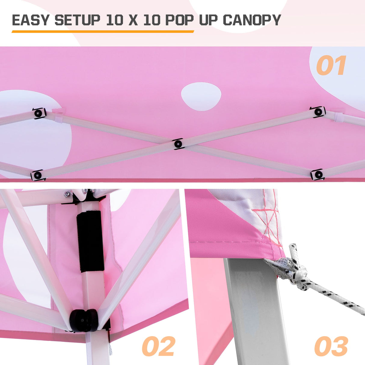 Eagle Peak SHADE GRAPHiX Slant Leg 10x10 Easy Setup Pop Up Canopy Tent (Pink Mushroom Top) - Eagle Peak Canopy and Outdoor Products