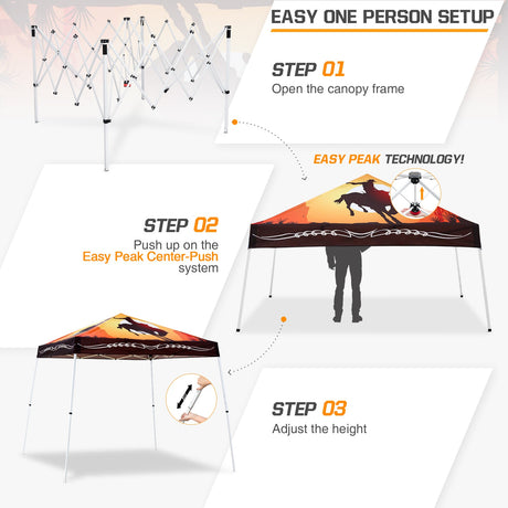 Eagle Peak SHADE GRAPHiX Slant Leg 10x10 Easy Setup Pop Up Canopy Tent with Digital Printed Cowboy - Eagle Peak Canopy and Outdoor Products