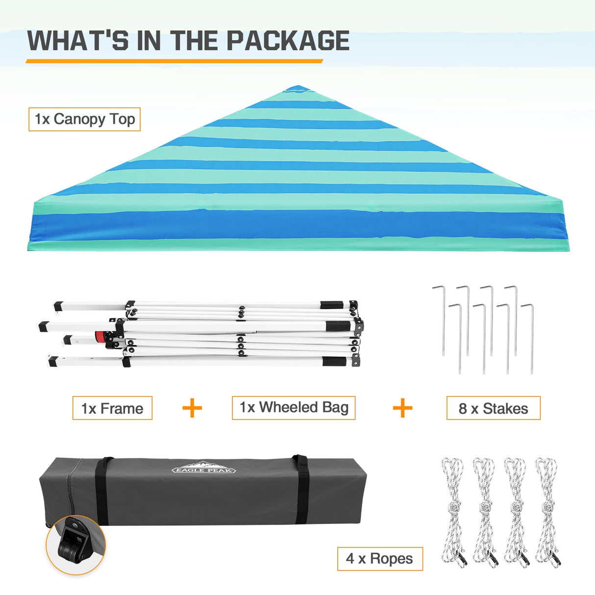 Eagle Peak SHADE GRAPHiX Slant Leg 10x10 Easy Setup Pop Up Canopy Tent with Digital Printed Green Blue Stripe Top - Eagle Peak Canopy and Outdoor Products