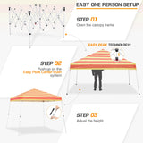 Eagle Peak SHADE GRAPHiX Slant Leg 10x10 Easy Setup Pop Up Canopy Tent with Digital Printed Orange Yellow Stripe Top - Eagle Peak Canopy and Outdoor Products