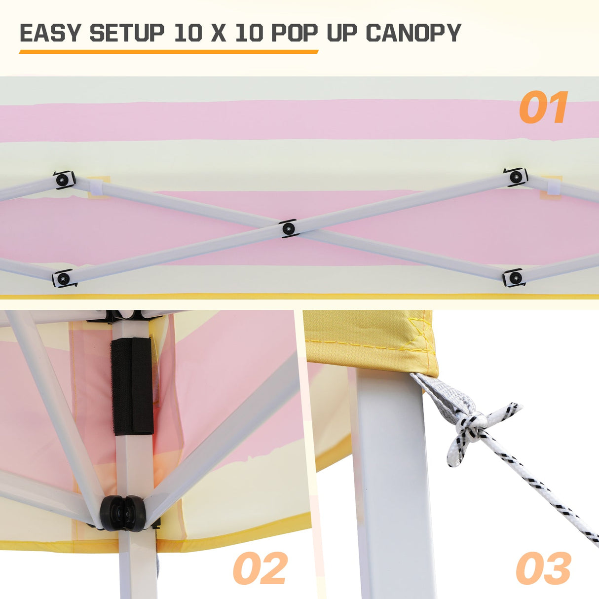 Eagle Peak SHADE GRAPHiX Slant Leg 10x10 Easy Setup Pop Up Canopy Tent with Digital Printed Orange Yellow Stripe Top - Eagle Peak Canopy and Outdoor Products