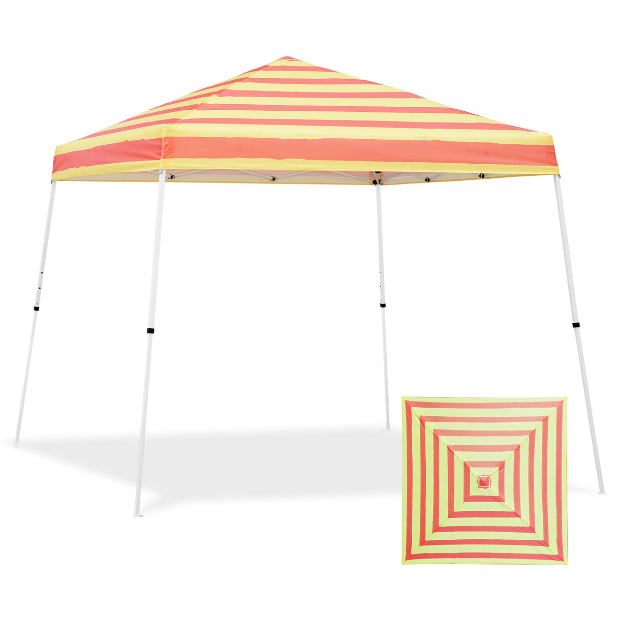 Eagle Peak SHADE GRAPHiX Slant Leg 10x10 Easy Setup Pop Up Canopy Tent with Digital Printed Orange Yellow Stripe Top - Eagle Peak Canopy and Outdoor Products