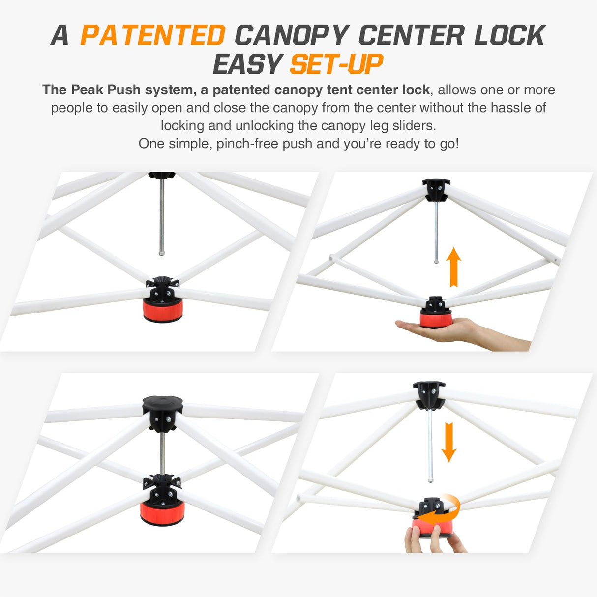 Eagle Peak SHADE GRAPHiX Slant Leg 10x10 Easy Setup Pop Up Canopy Tent with Digital Printed Orange Yellow Stripe Top - Eagle Peak Custom Canopy Tent