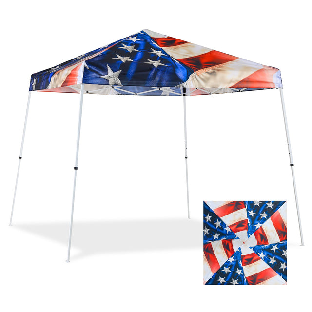 Eagle Peak SHADE GRAPHiX Slant Leg 10x10 Easy Setup Pop Up Canopy Tent with Digital Printed Stars and Stripes Top - Eagle Peak Canopy and Outdoor Products