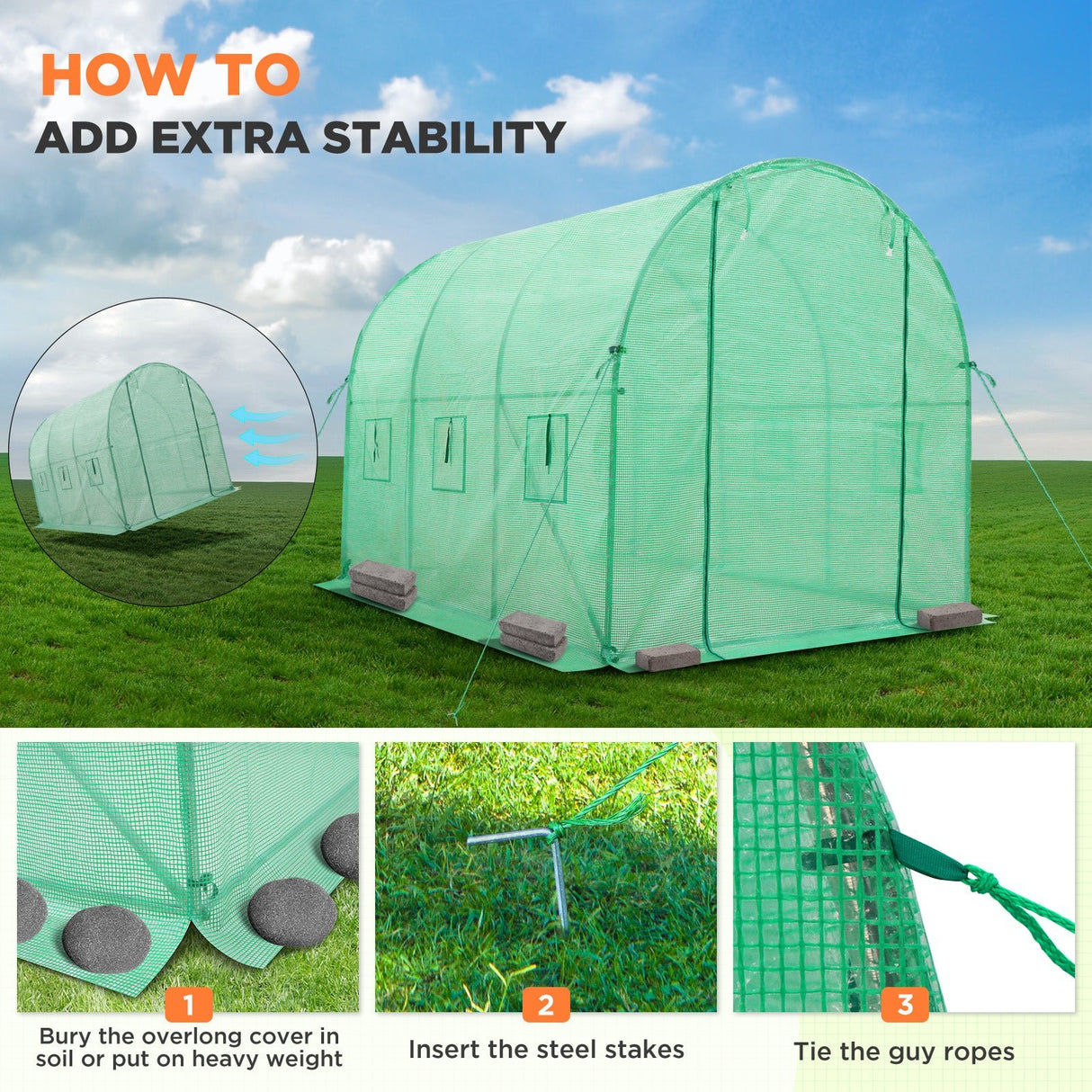 EAGLE PEAK Tunnel Greenhouse Garden Green House with Zippered Door and 6 Roll - up Side Windows, 10'x7'x7 - Eagle Peak Canopy and Outdoor Products