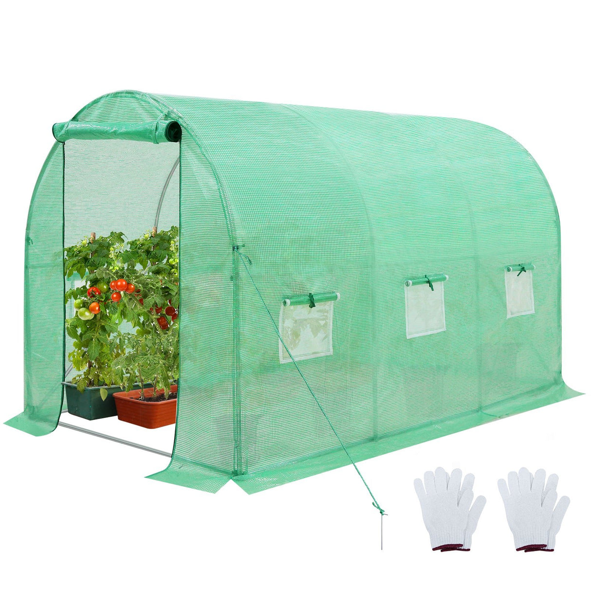 EAGLE PEAK Tunnel Greenhouse Garden Green House with Zippered Door and 6 Roll - up Side Windows, 10'x7'x7 - Eagle Peak Canopy and Outdoor Products