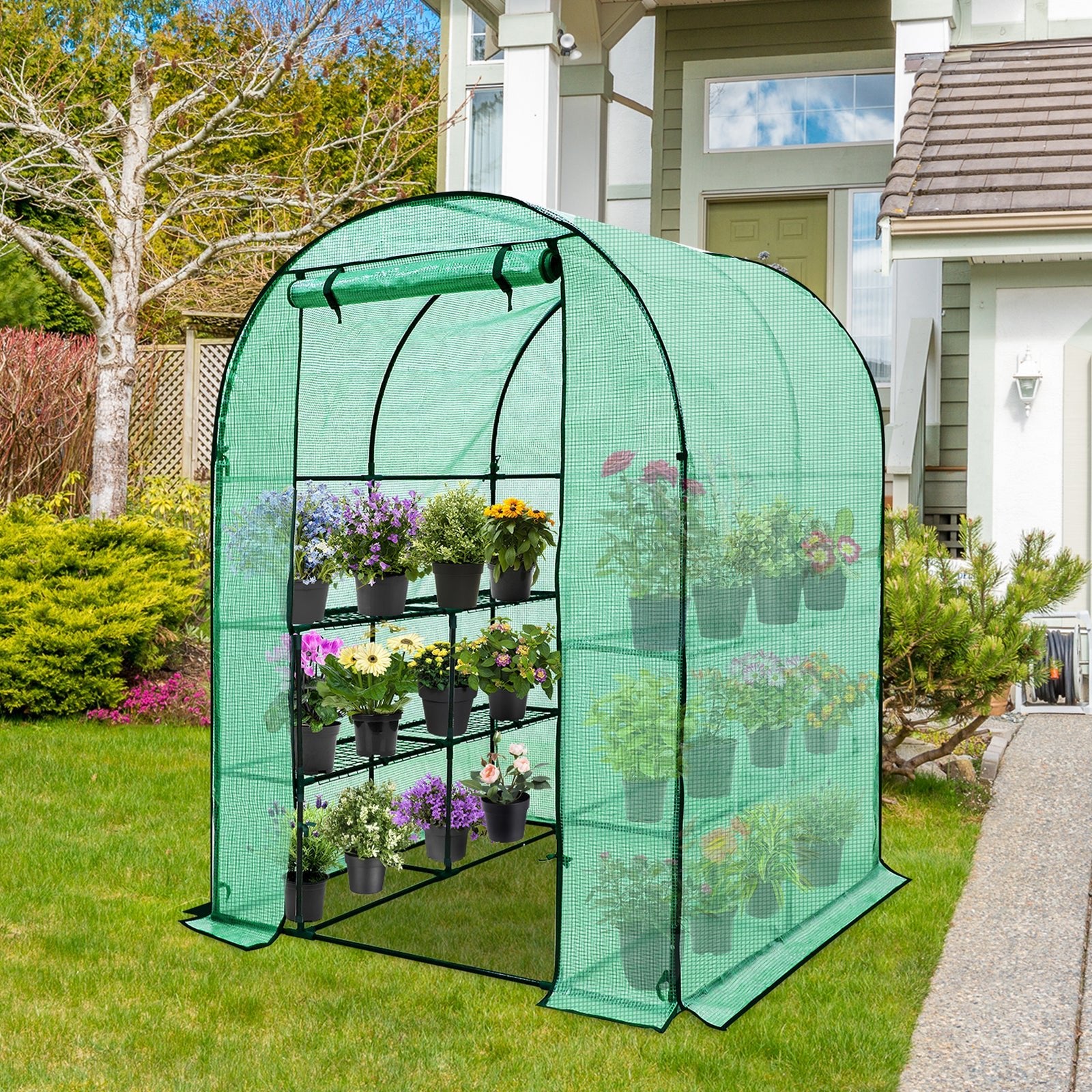 Mini Walk-in Greenhouse 3 Tier 6 Shelves with Anchors 2024 and Ropes, Waterproof