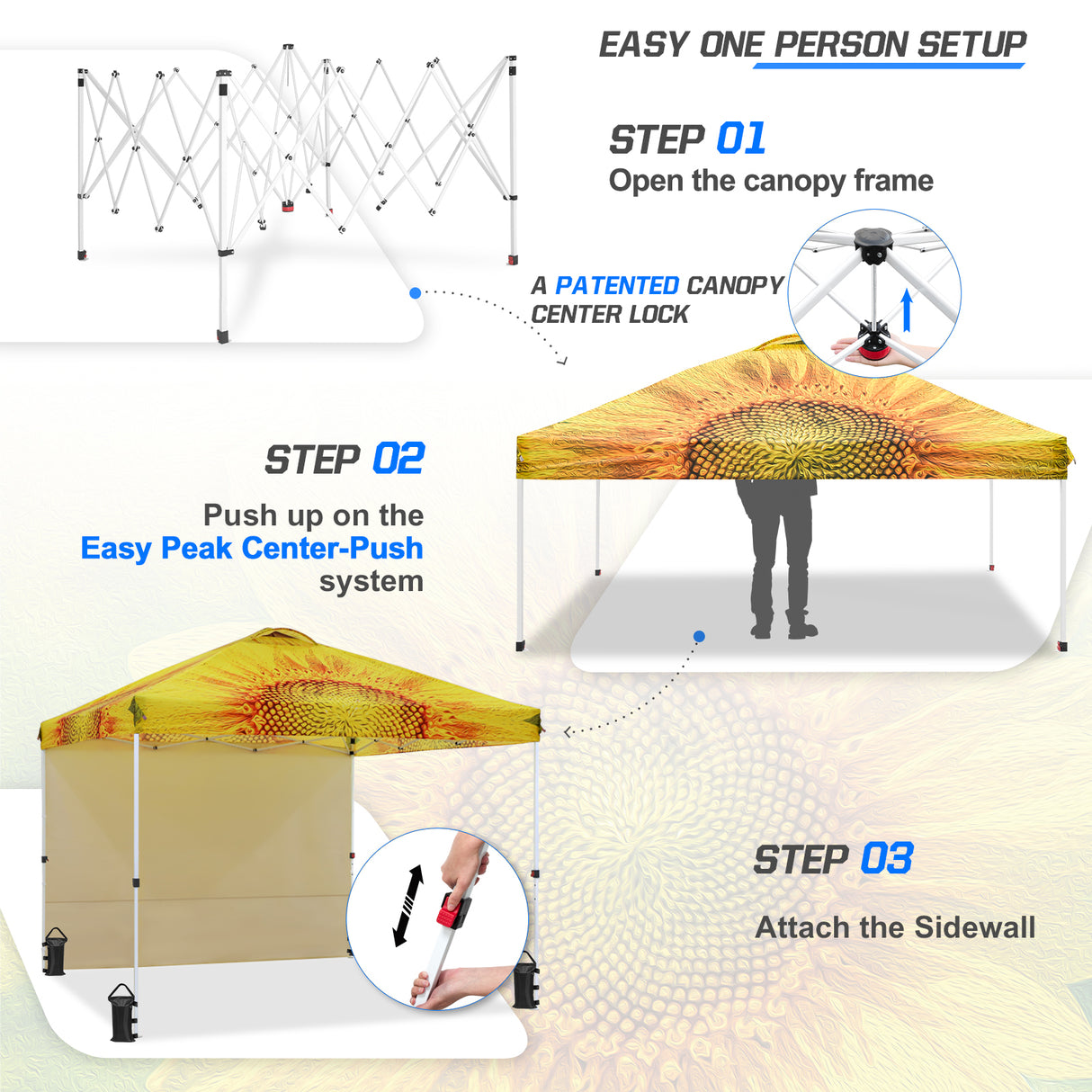 10x10 Commercial Pop up Canopy with 1 Sidewall, - Eagle Peak Custom Canopy Tent