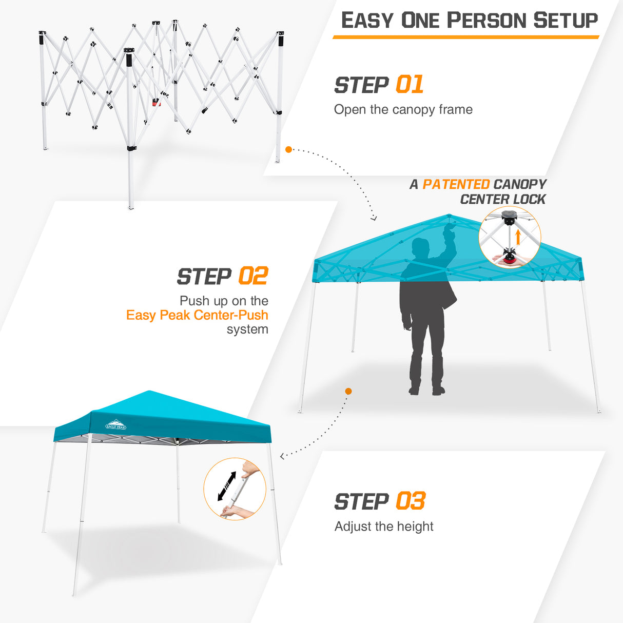 Slant Leg Pop up Canopy Tent, 10x10 Base 8x8 Top